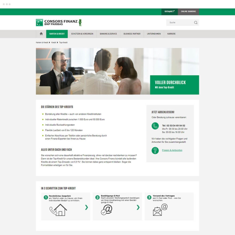Consors Finanz Ein eingängiges Design für die B2C Landingpages Agentur GRUNWALD